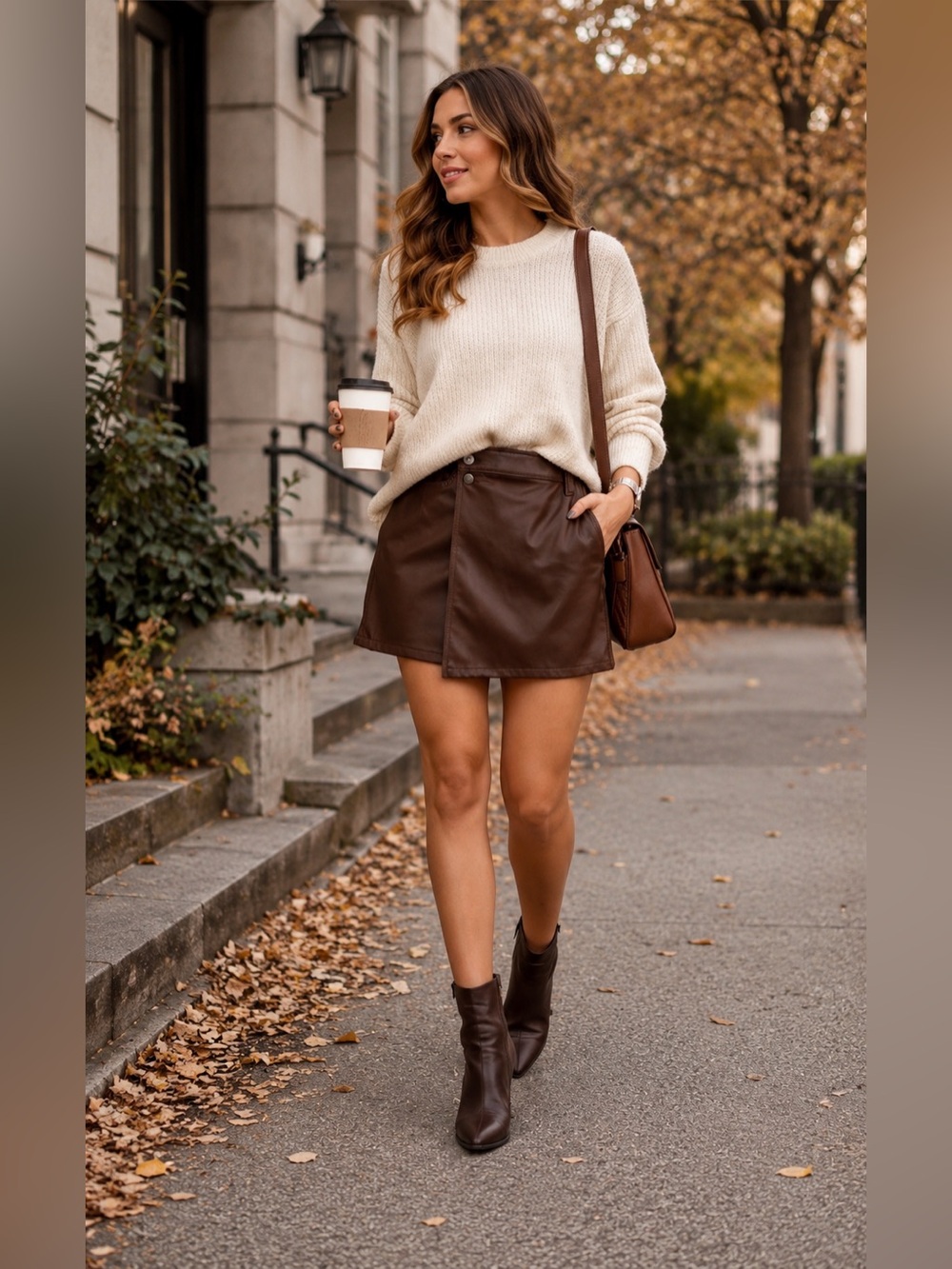 Faux Leather Skort Chocolate Brown XL Dark Academia Mini Skirt Shorts Celebrity